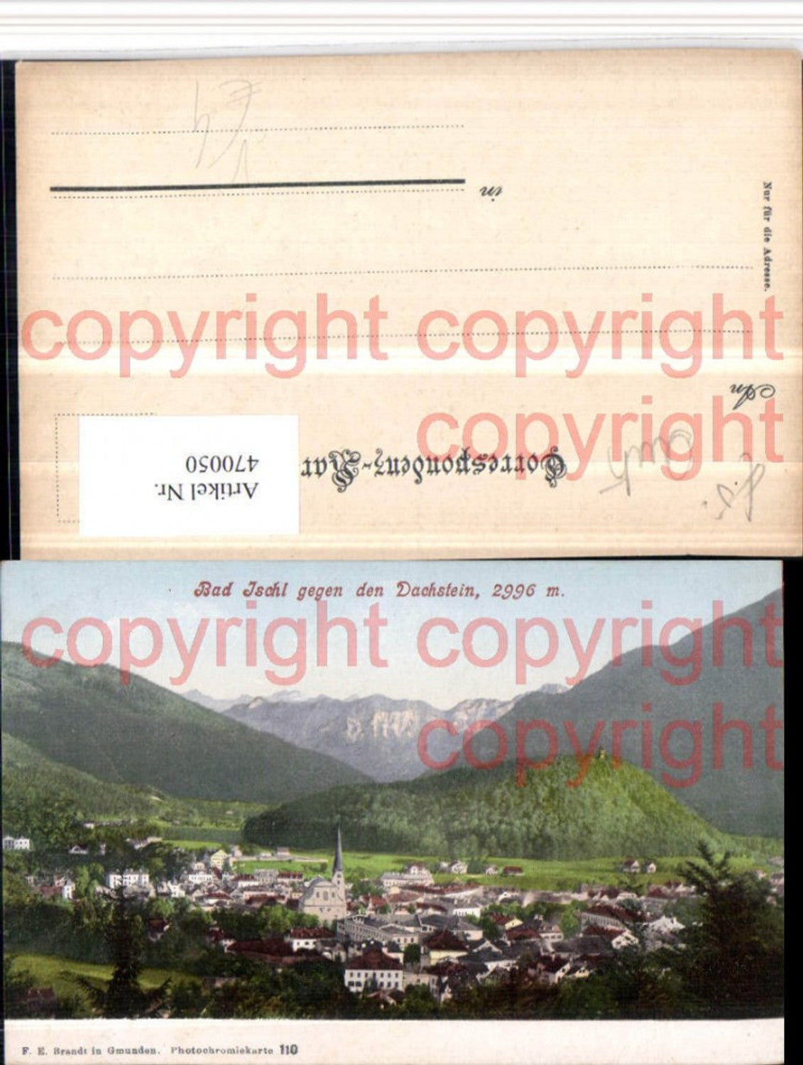 470050,Bad Ischl Totale geg. Dachstein Bergkulisse pub F. E. Brandt 110