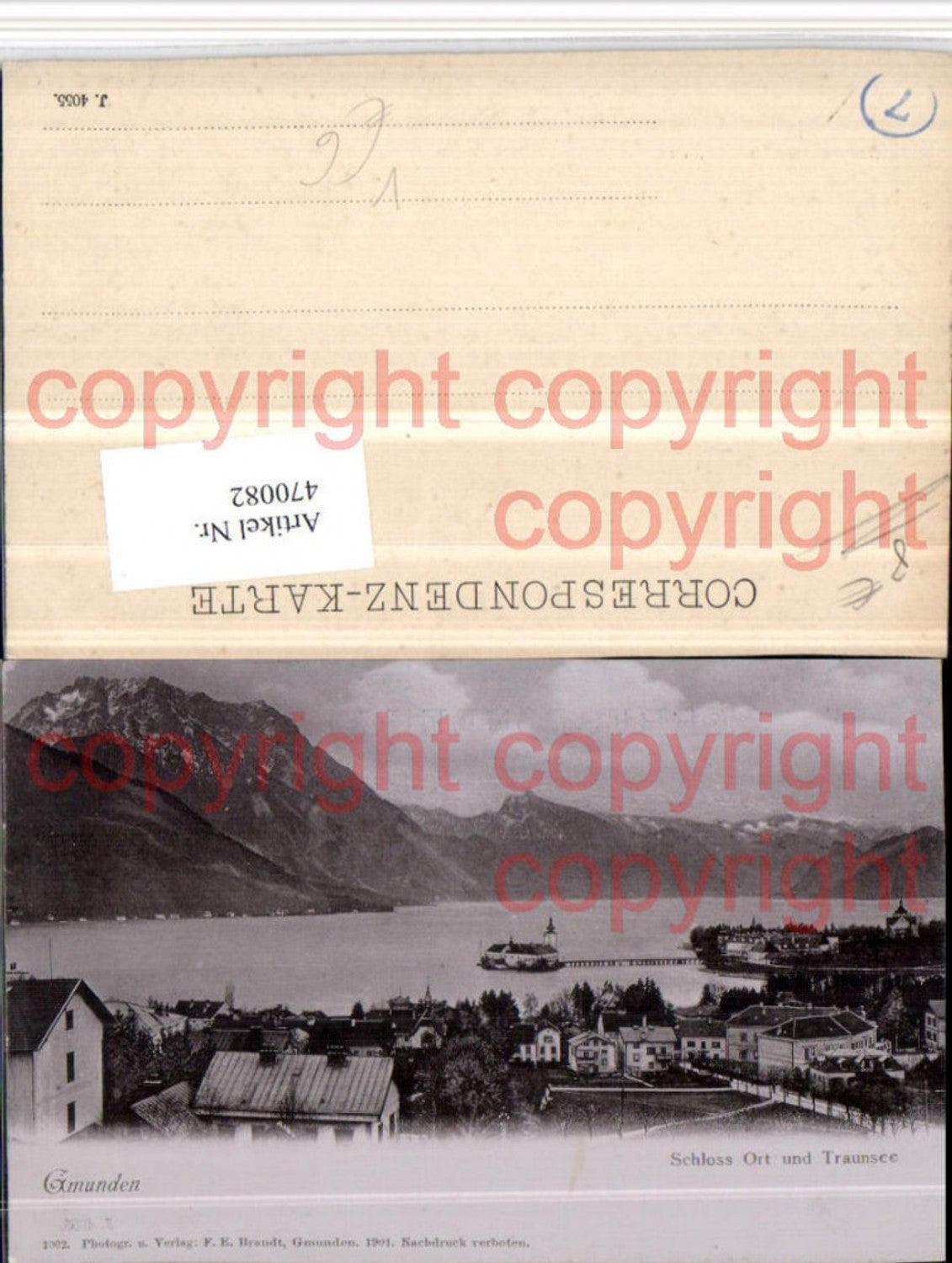 470082,Gmunden Teilansicht m. Schloss Ort Orth Bergkulisse pub F.E. Brandt