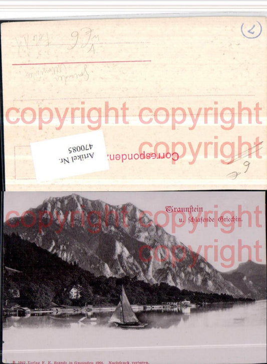 470085,Foto AK Gmunden Traunstein Bergkulisse Segelboot pub F.E. Brandt