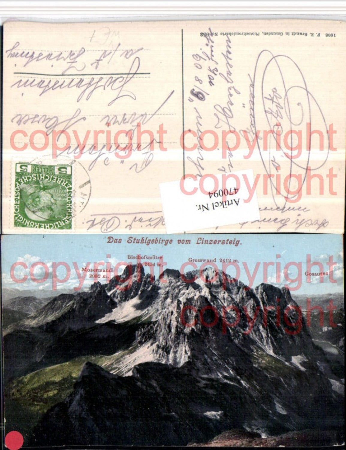470094,Stuhlgebirge vom Linzersteig b. Gosau Bergkulisse pub F.E. Brandt 953