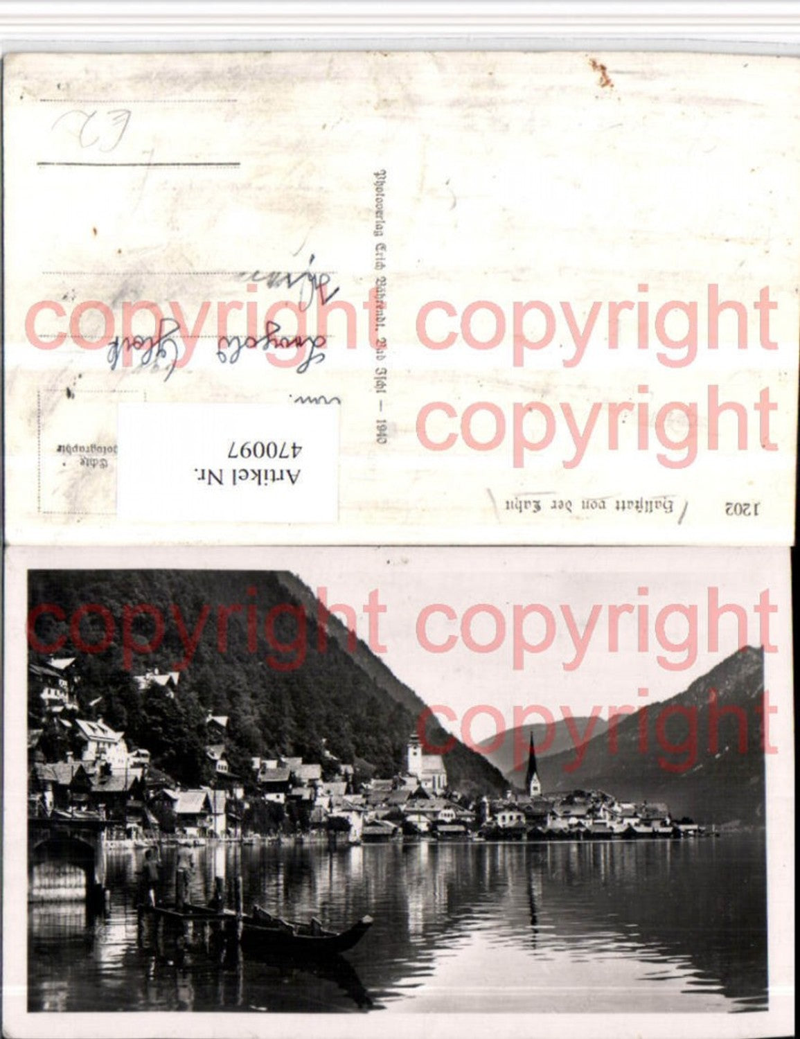 470097,Hallstatt Totale von d. Lahn Zille Boot Fischer