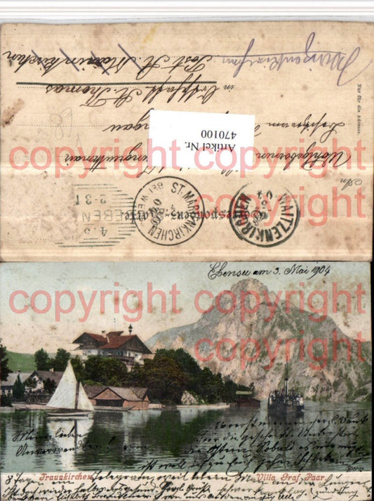 470100,Traunkirchen Villa Graf Paar Dampfer Segelboot pub F.E. Brandt 649