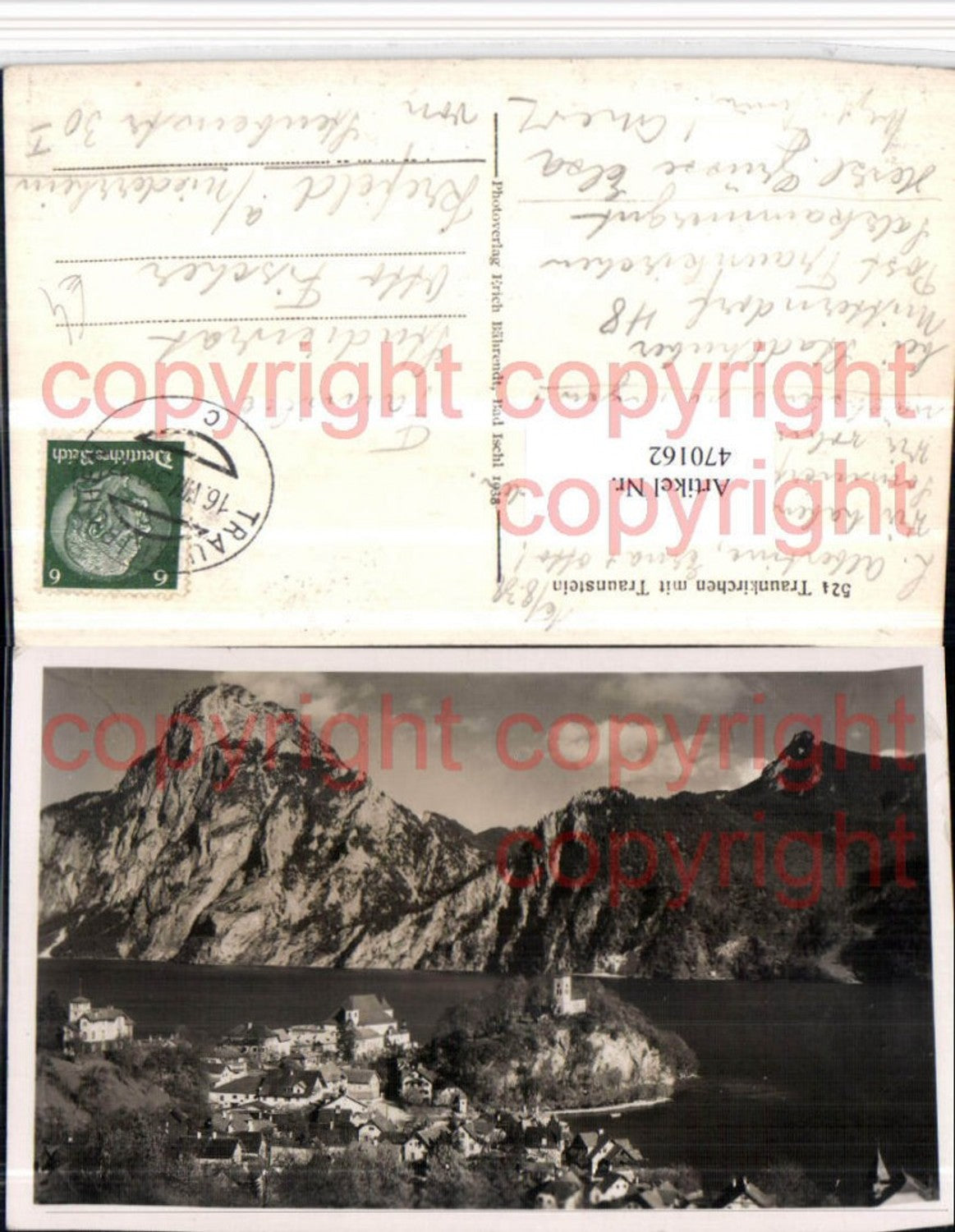 470162,Traunkirchen Totale m. Traunstein Bergkulisse