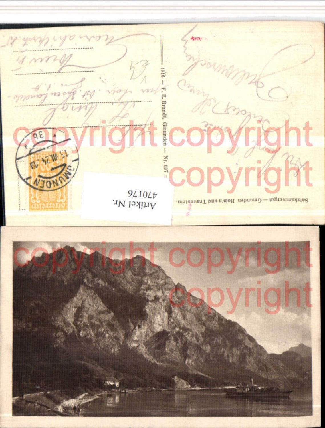 470176,Gmunden Hoisn u. Traunstein Bergkulisse Dampfer pub Brandt 037