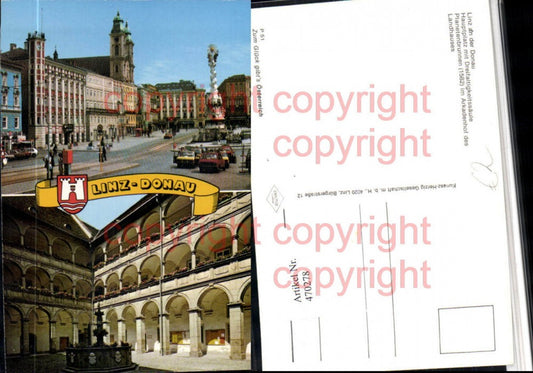 470278,Linz an d. Donau Hauptplatz Pestsäule Brunnen Arkaden Mehrbildkarte