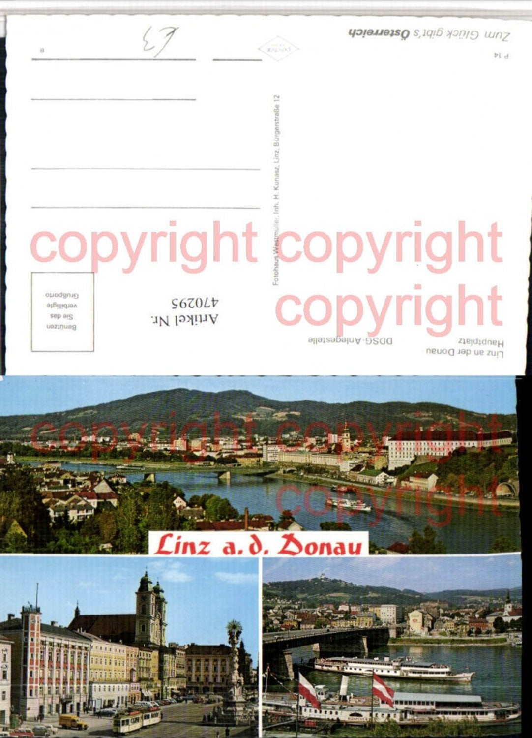 470295,Linz an d. Donau Totale Hauptplatz Dampfer Mehrbildkarte