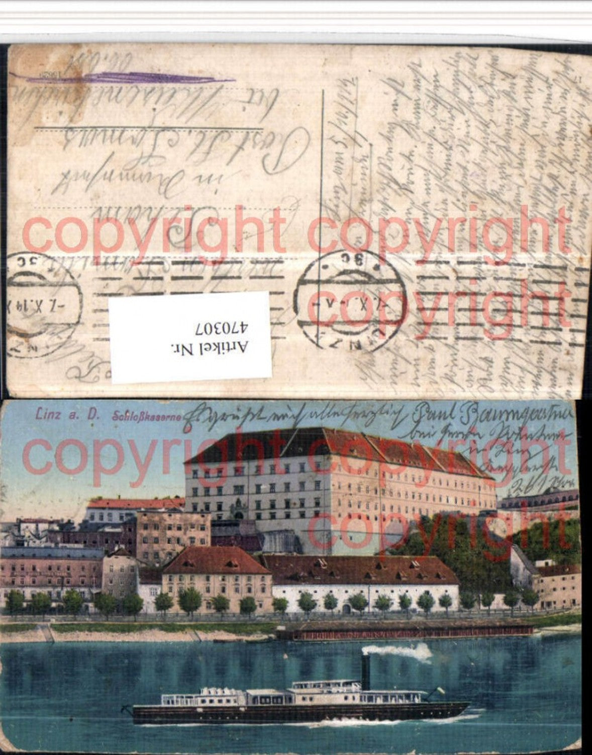 470307,Linz an d. Donau Schlosskaserne Dampfer