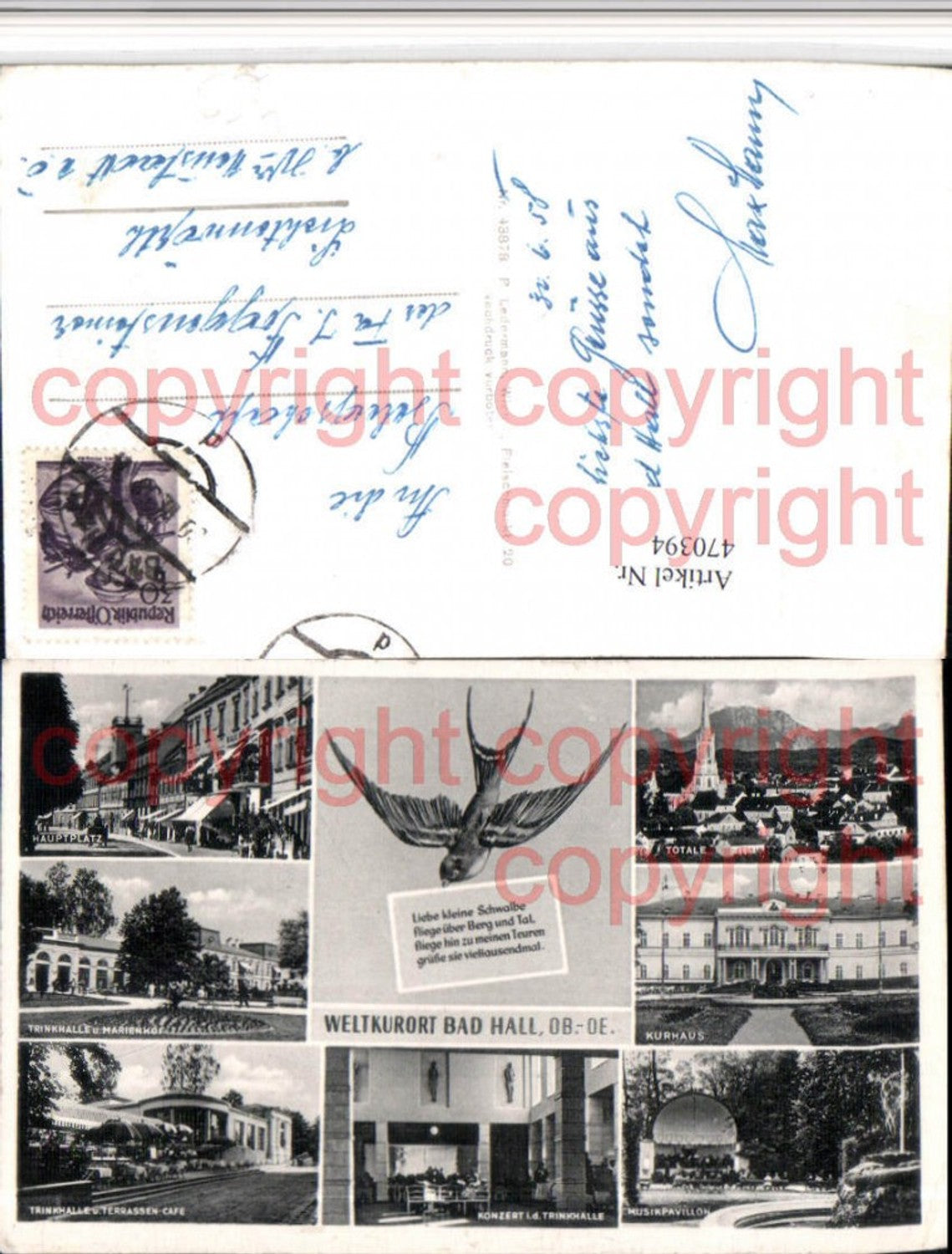 470394,Bad Hall Totale Kurhaus Hauptplatz Schwalbe Mehrbildkarte