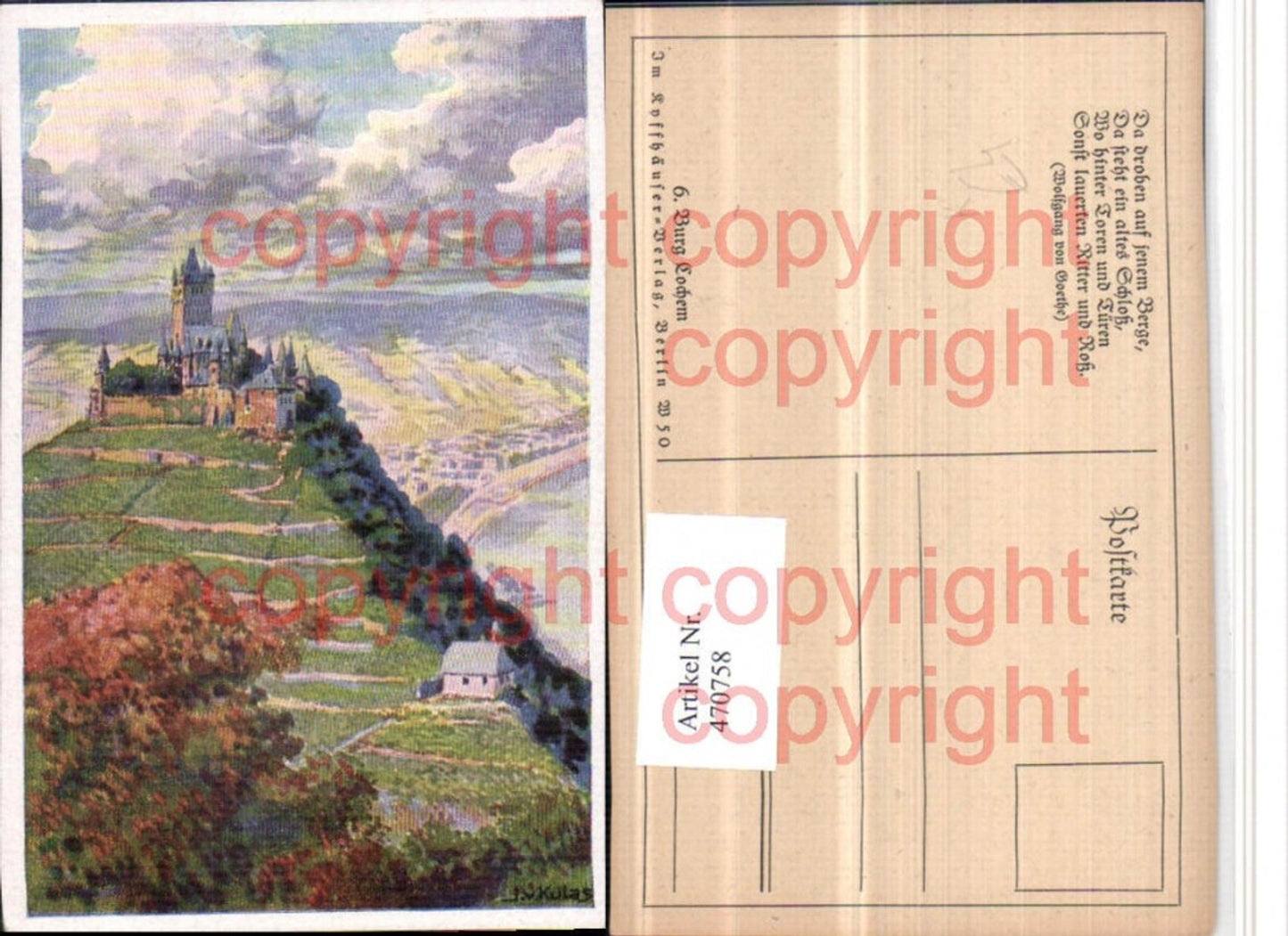470758,Künstler AK J.v. Kulas Burg Cochem