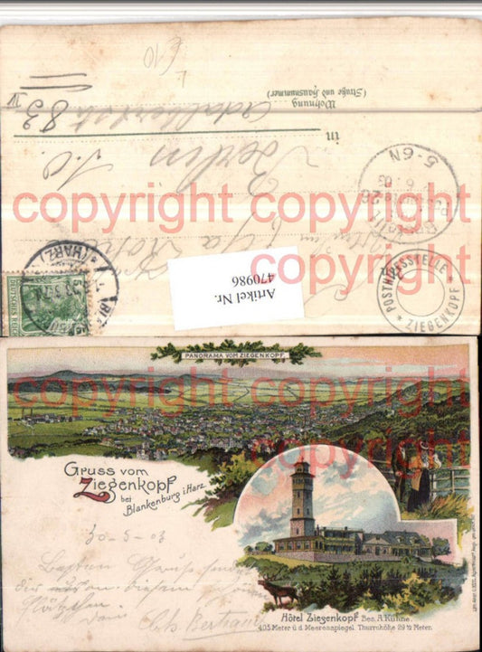 470986,Litho Gruß vom Ziegenkopf b. Blankenburg Totale Hotel Mehrbildkarte