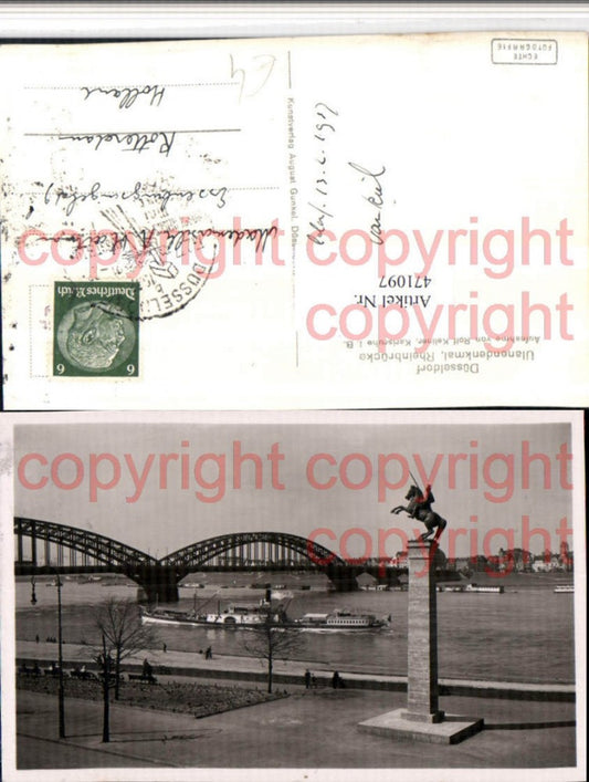 471097,Düsseldorf Ulanendenkmal Denkmal Rheinbrücke Brücke