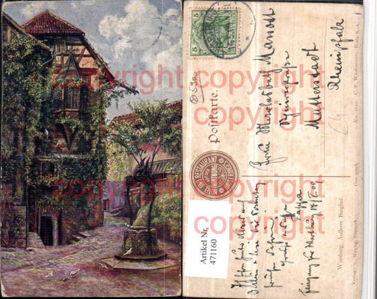 471160, Artist AK Eisenach Wartburg Outer Courtyard Fountain