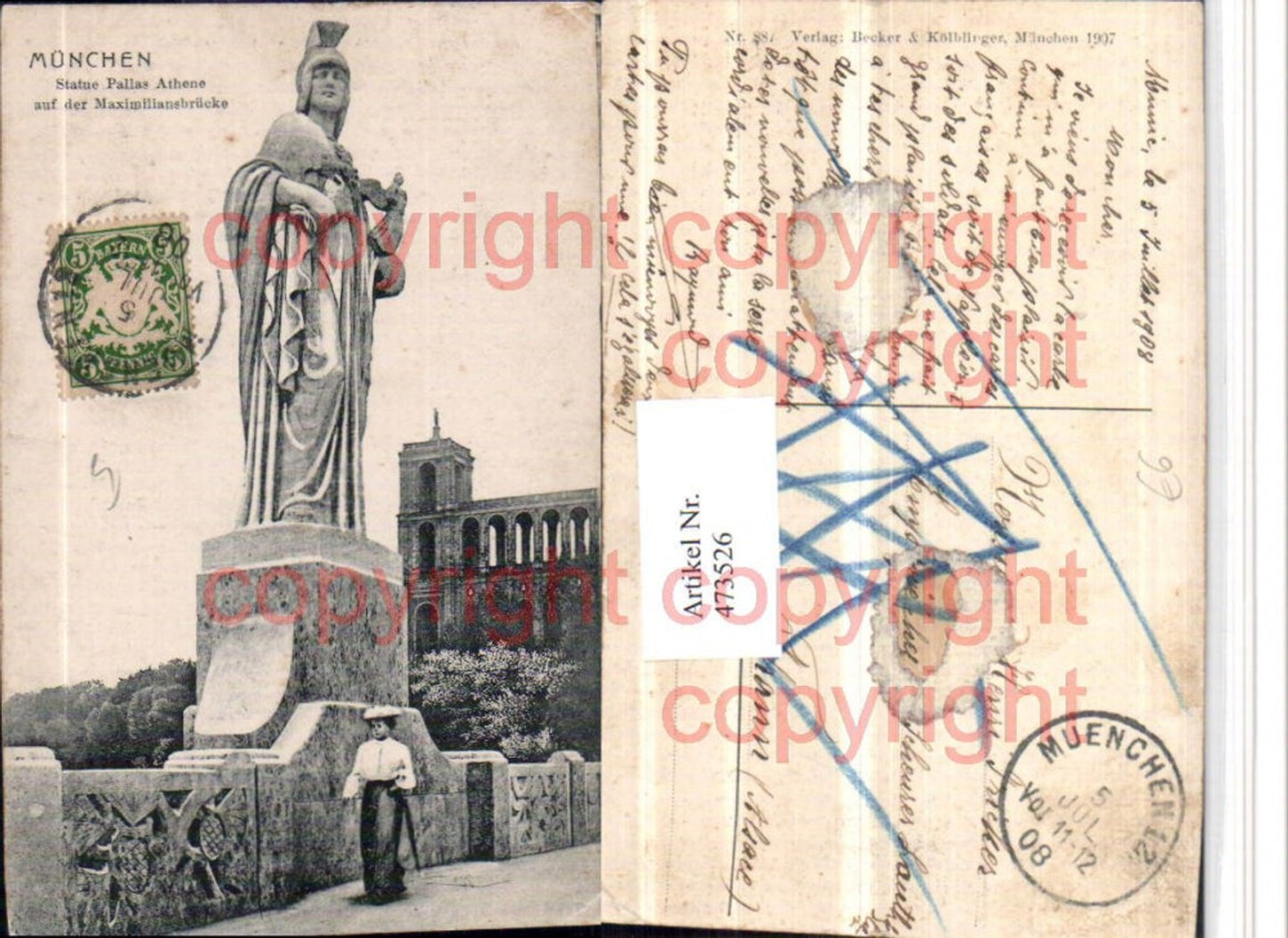 473526,München Statue Pallas Athene auf der Maximiliansbrücke