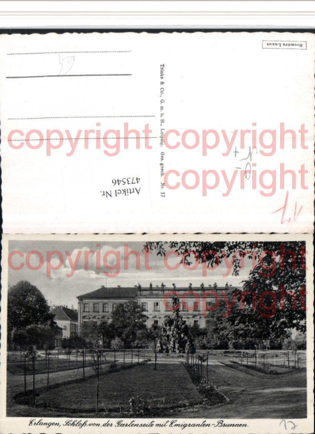 473546,Erlangen Schloss von d. Gartenseite m. Emigranten-Brunnen