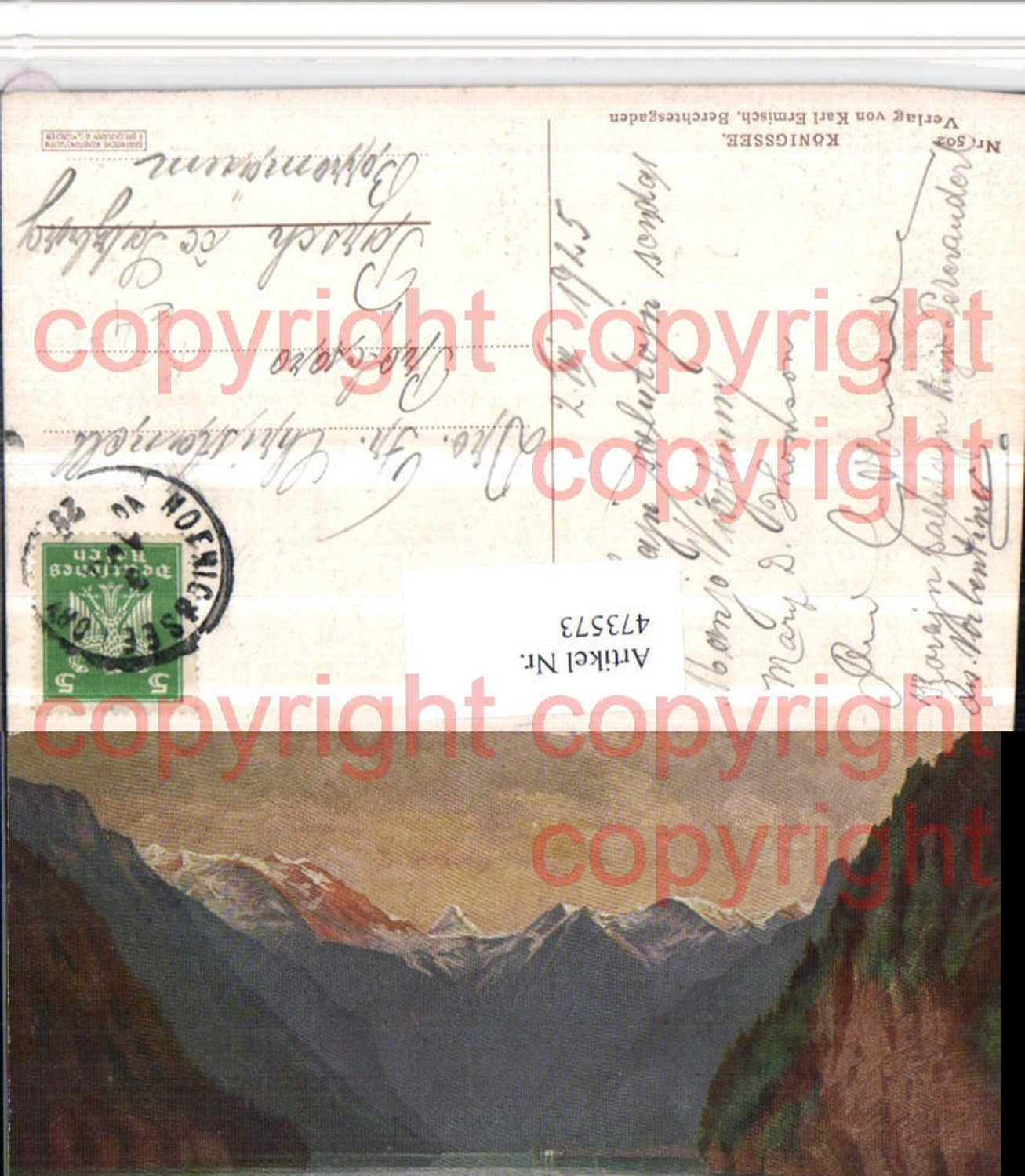 473573, Artist AK H. Treiber Königssee Lake near Schönau Mountain scenery