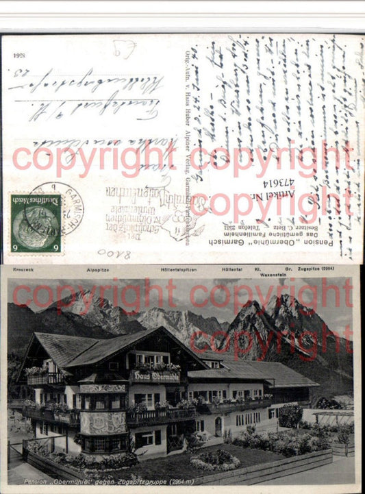 473614,Garmisch Pension Obermühle geg. Zugspitze Bergkulisse