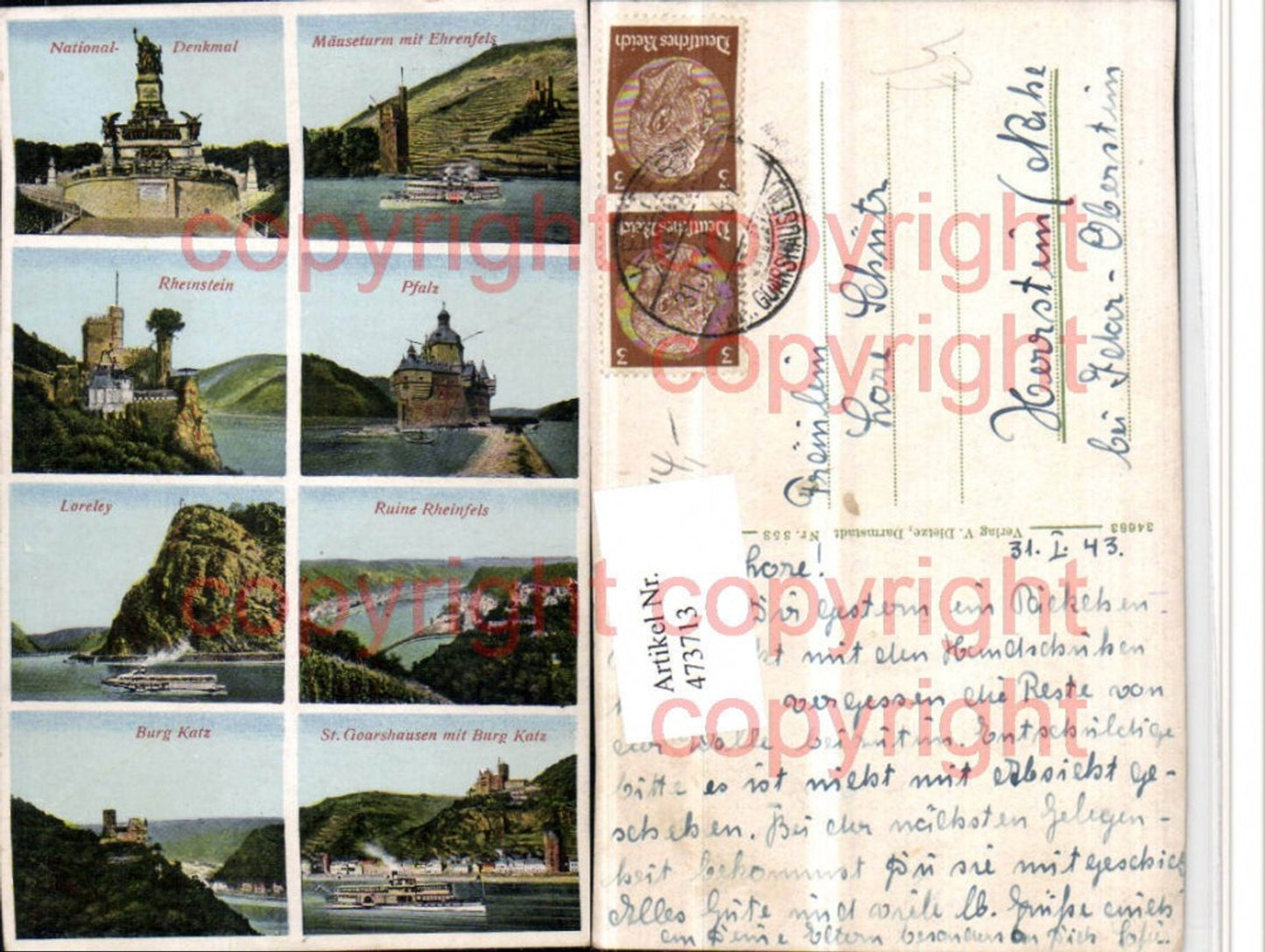 473713,St. Goarshausen Totale m. Burg Katz Loreley Pfalz Mehrbildkarte