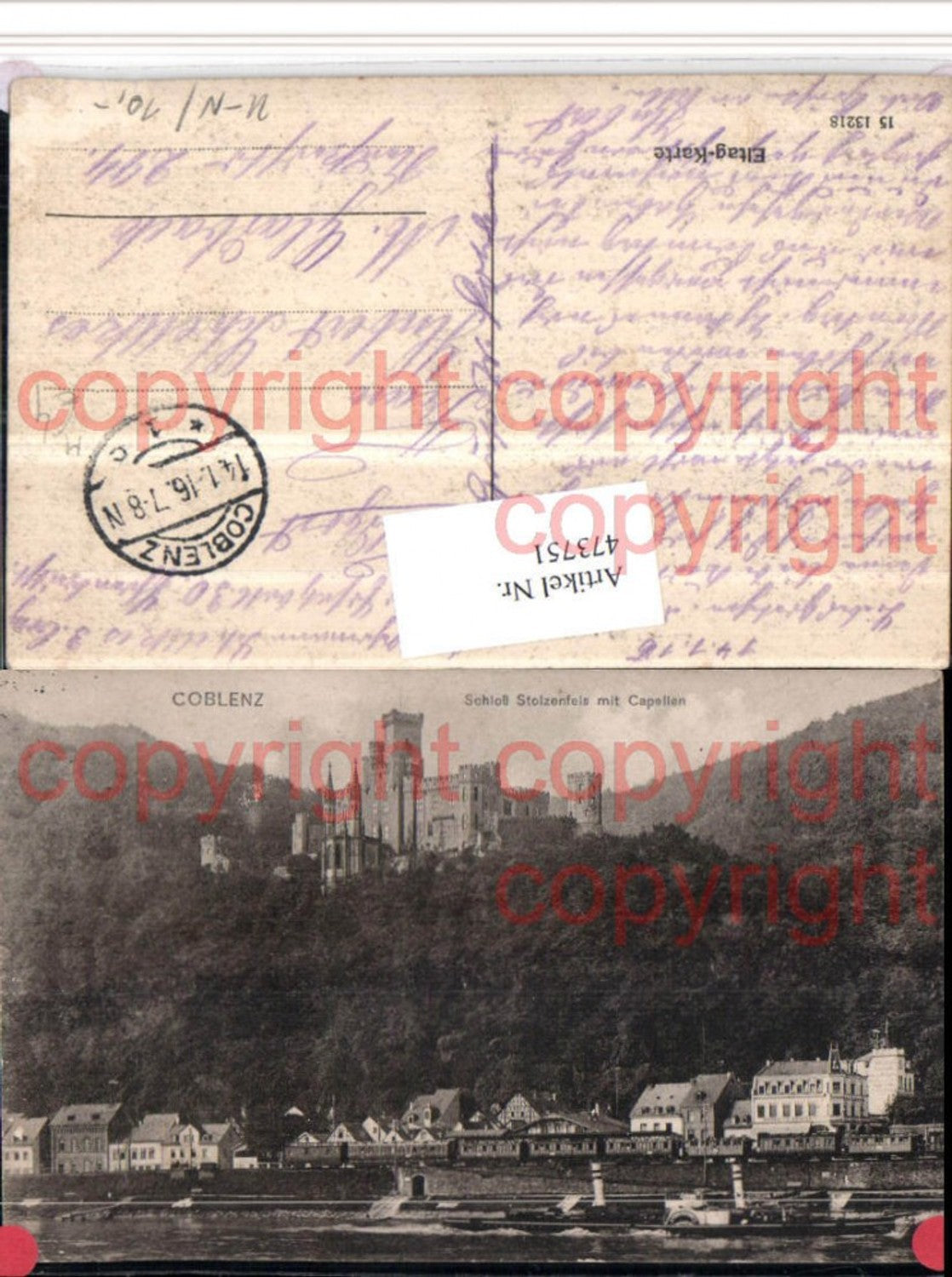 473751,Coblenz Koblenz Schloss Stolzenfels m. Capellen Dampfer