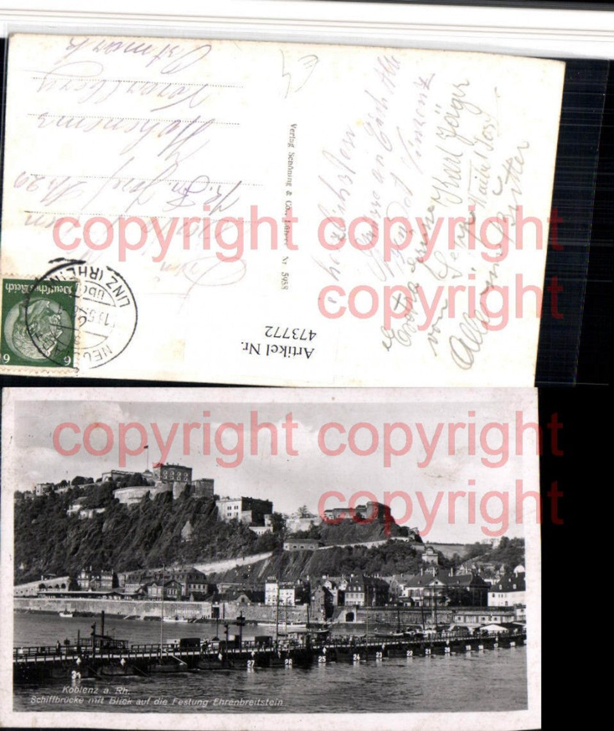 473772,Koblenz am Rhein Schiffbrücke m. Festung Ehrenbreitstein