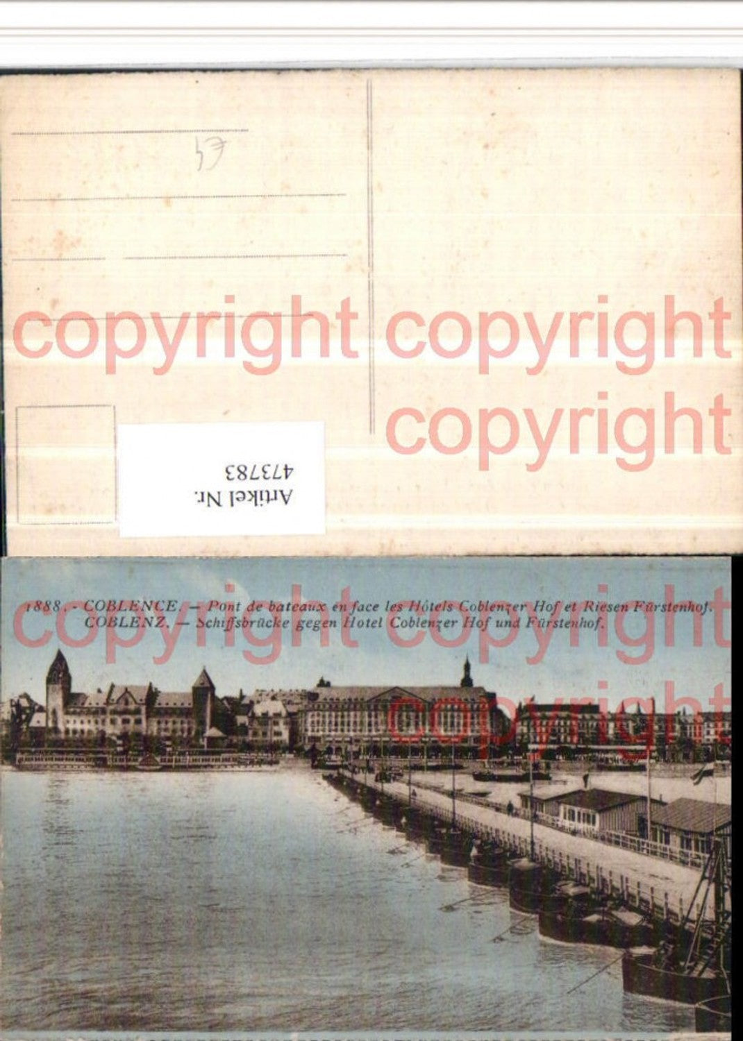 473783,Coblenz Koblenz Schiffsbrücke geg. Hotel Coblenzer Hof u. Fürstenhof