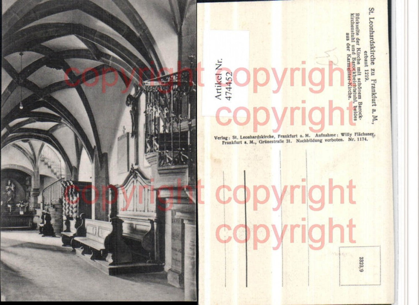 474452,Frankfurt am Main St. Leonhardskirche Innenansicht Barockkirchenstuhl