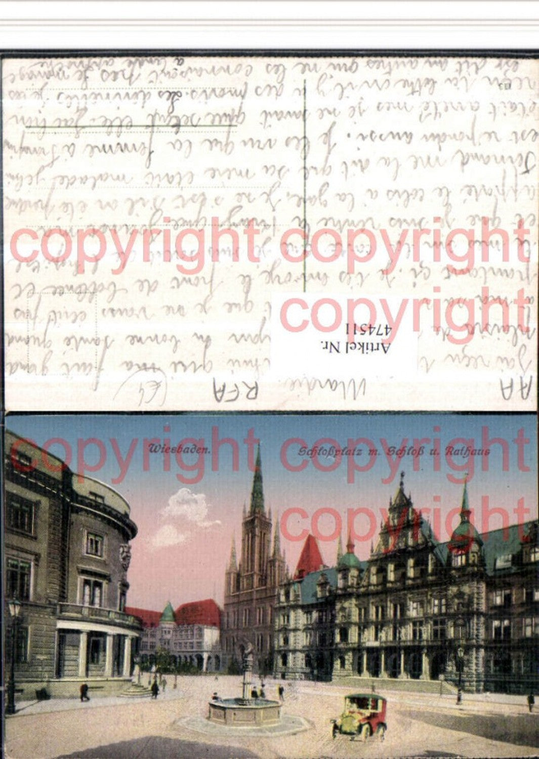 474511,Wiesbaden Schlossplatz m. Schloss u. Rathaus Brunnen