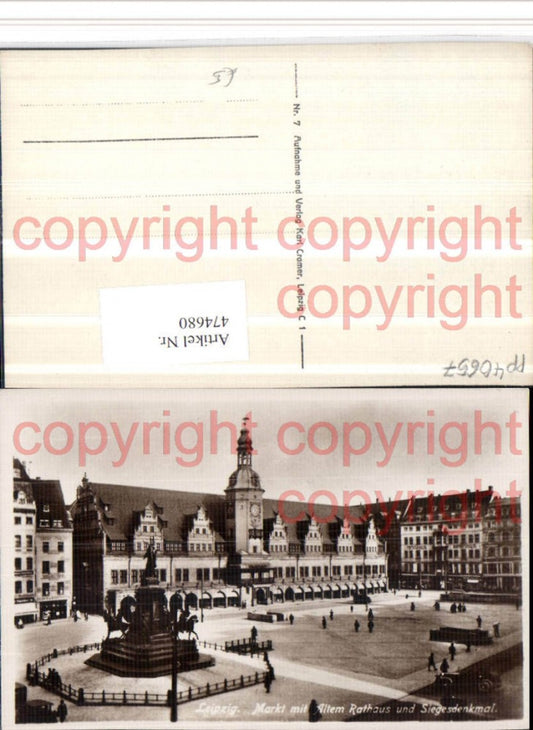 474680,Leipzig Markt m. Altem Rathaus u. Sieges-Denkmal