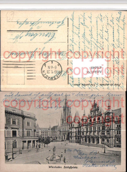 476048,Wiesbaden Schlossplatz Brunnen Kirche