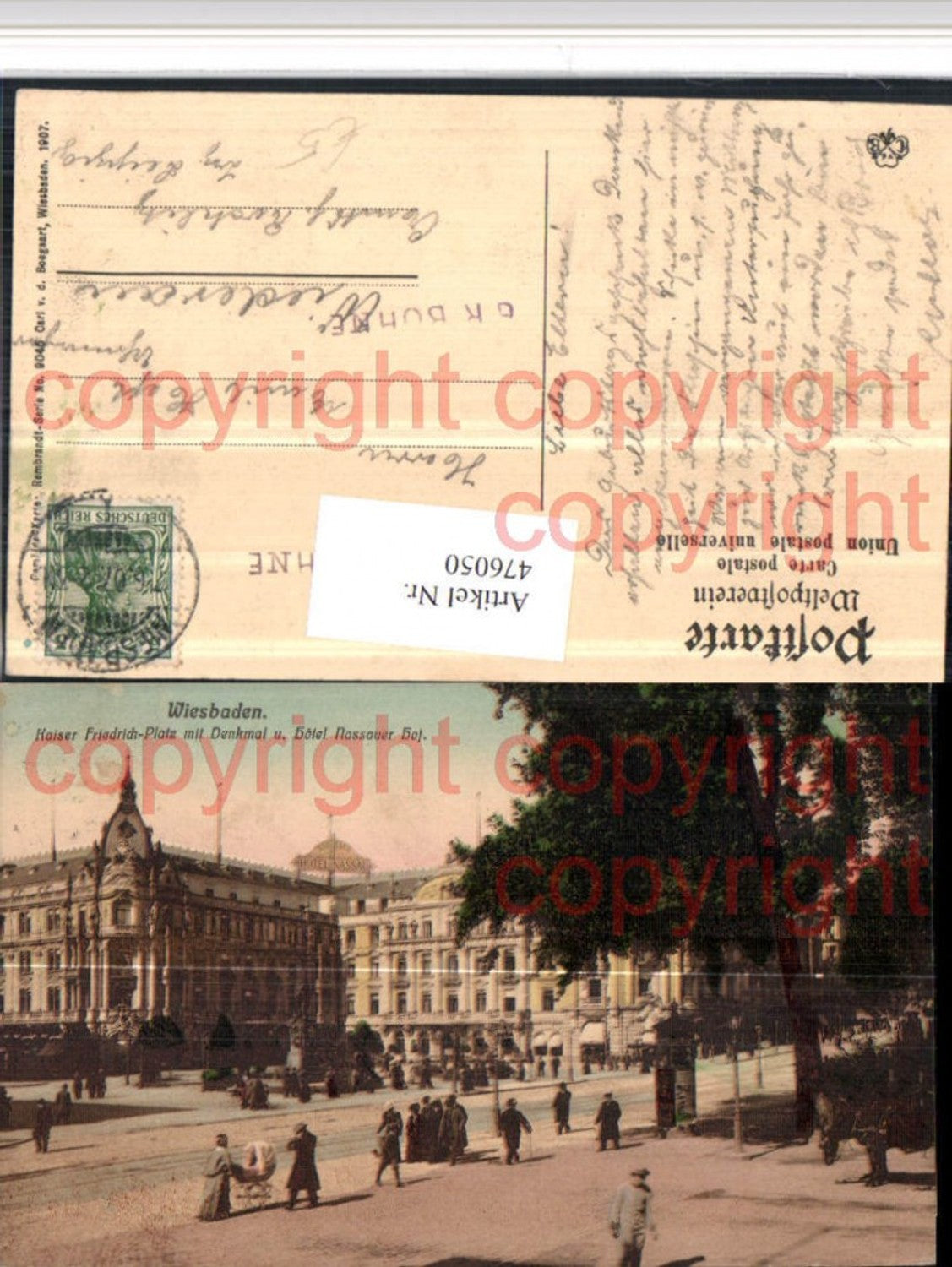 476050,Wiesbaden Kaiser Friedrich-Platz m. Denkmal u. Hotel Nassauer Hof