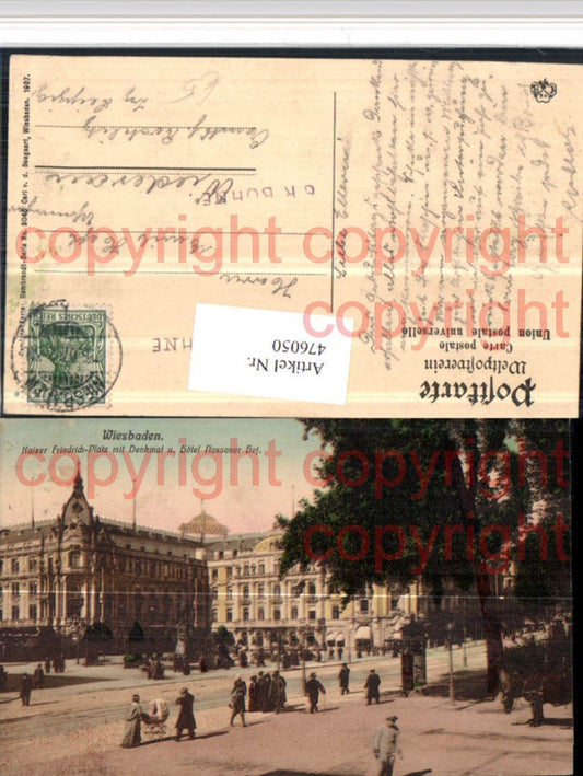 476050,Wiesbaden Kaiser Friedrich-Platz m. Denkmal u. Hotel Nassauer Hof