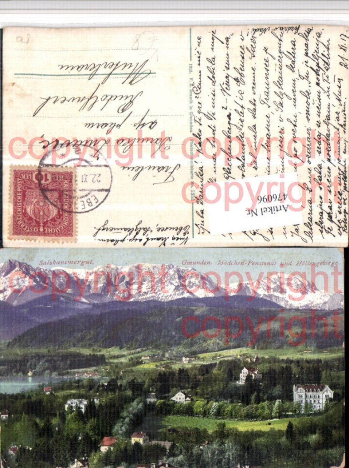 476096,Gmunden Mädchen-Pensionat Bergkulisse pub F.E. Brandt 1353