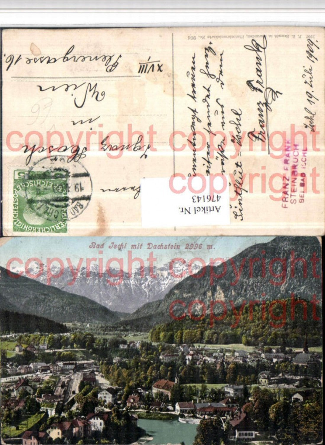 476143,Bad Ischl Totale m. Dachstein Bergkulisse pub F.E. Brandt 904