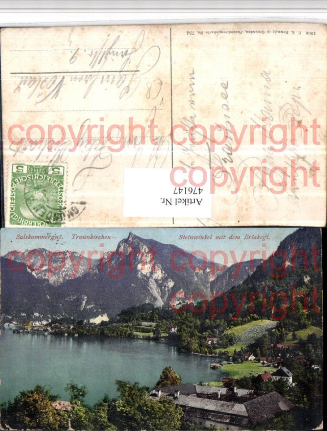476147,Traunkirchen Steinwinkel m. Erlakogl Bergkulisse pub F.E. Brandt 754