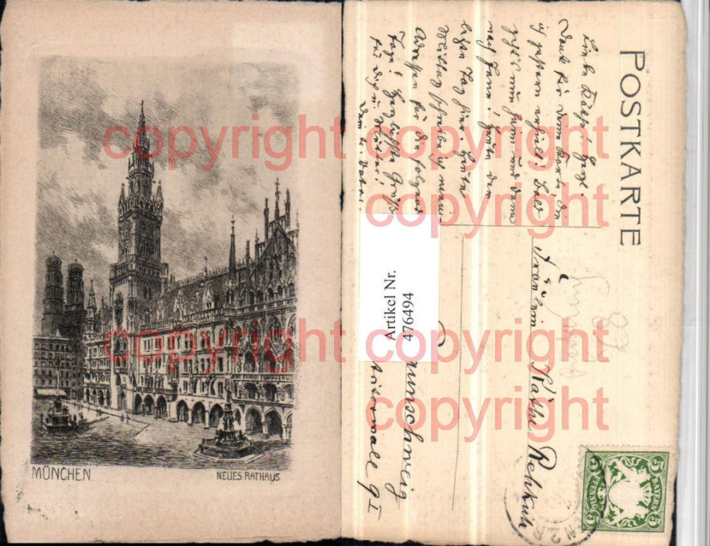 476494,Künstler AK Radierung München Rathaus