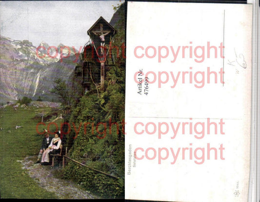 476499,Künstler AK Berchtesgaden Saletalpe Wegkreuz Bergkulisse