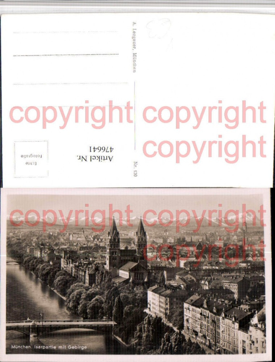 476641,München Teilansicht Isarpartie Kirche m. Gebirge pub A. Lengauer 120