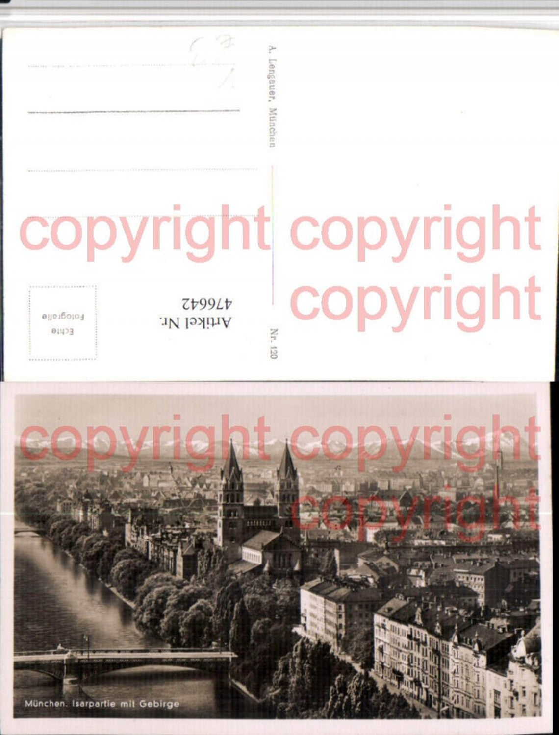 476642,München Teilansicht Isarpartie Kirche m. Gebirge pub A. Lengauer 120