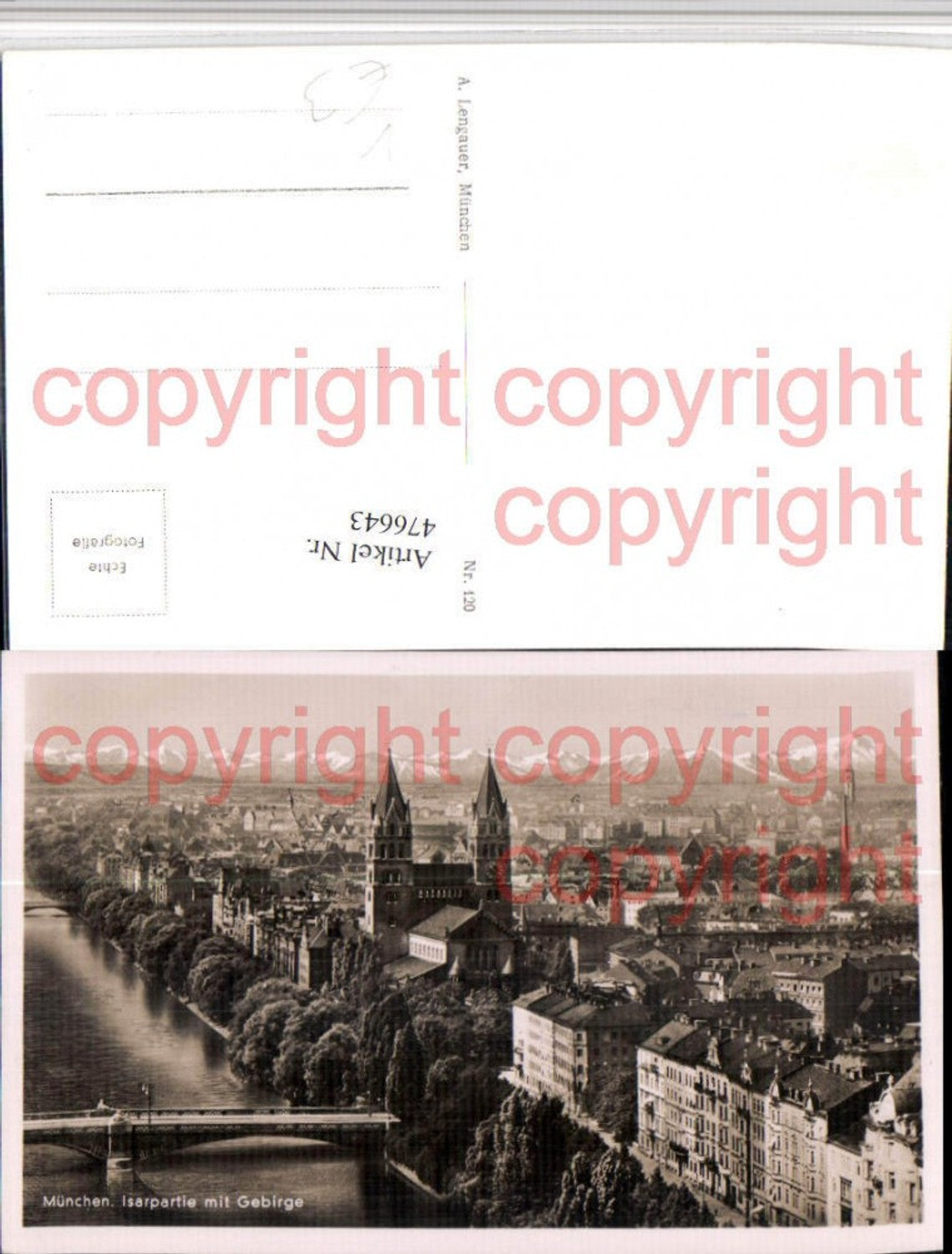 476643,München Teilansicht Isarpartie Kirche m. Gebirge pub A. Lengauer 120