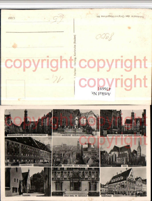476691, Karlsruhe Town Hall Cathedral Fugger House Fuggerei Weavers' House Multi-image postcard