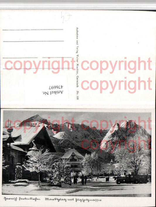 476697,Garmisch-Partenkirchen Marktplatz m. Zugspitze Bergkulisse Winterbild