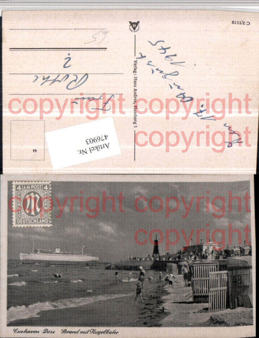 476903,Cuxhaven Döse Strand Strandleben m. Kugelbake Dampfer