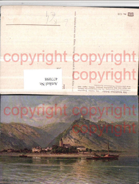 477098,Künstler AK N. Astudin Feindlichen Brüder Burgen b. Kamp-Bornhofen