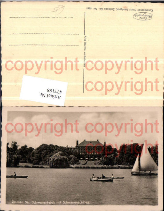 477188,Zwickau Schwanenteich m. Schwanenschloss Segelboot Boote