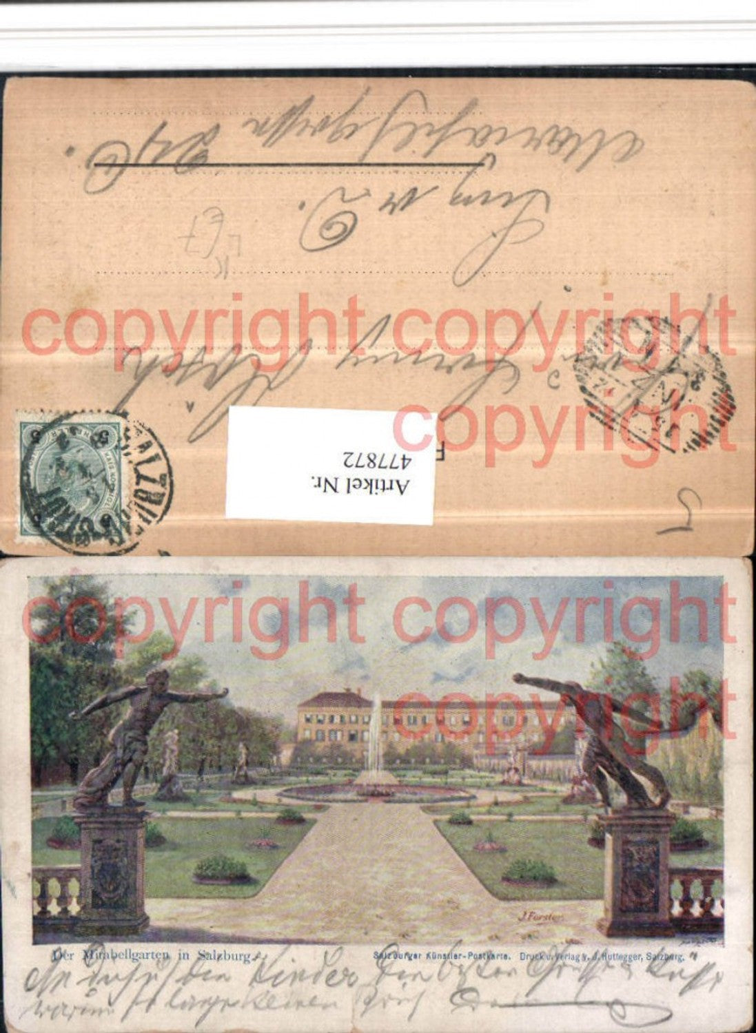 477872,Künstler Litho J. Forster Salzburg Mirabellgarten Brunnen