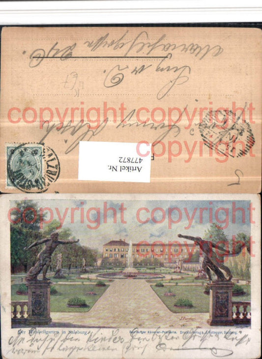 477872,Künstler Litho J. Forster Salzburg Mirabellgarten Brunnen
