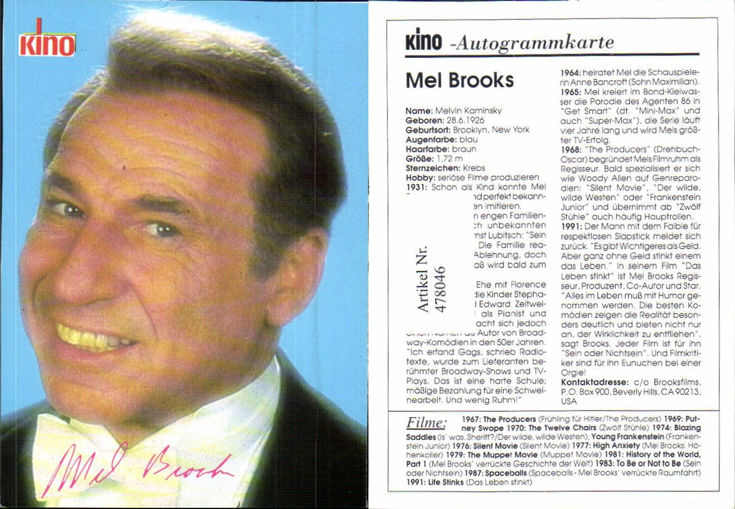 478046,Schauspieler Mel Brooks Kino-Autogrammkarte