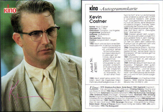 478051,Schauspieler Kevin Costner Kino-Autogrammkarte