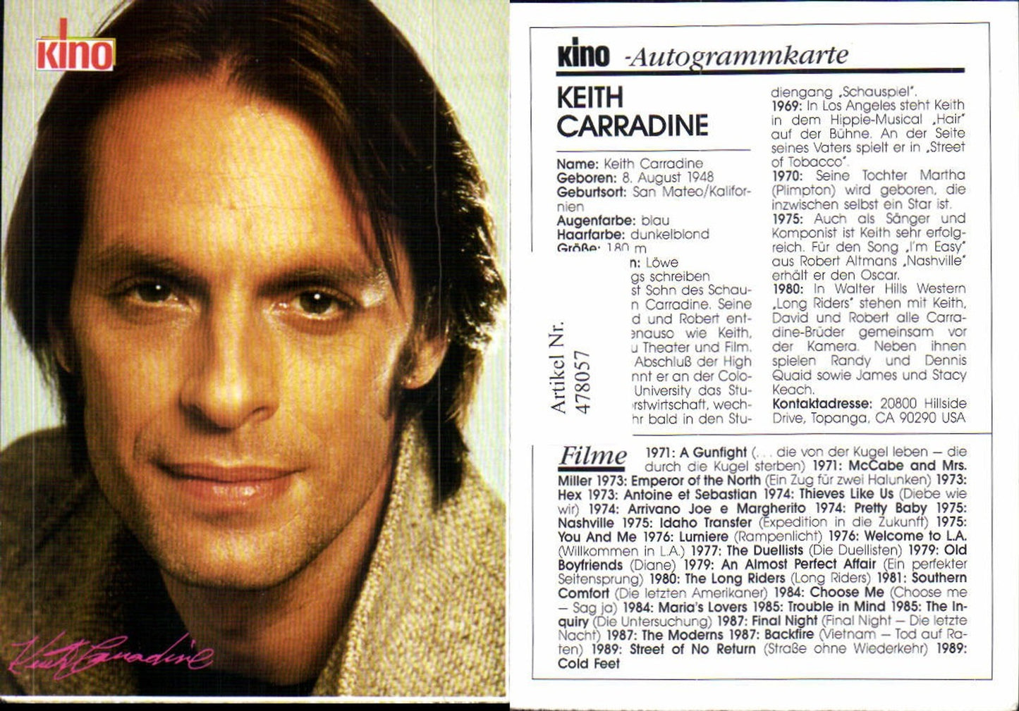 478057,Schauspieler Keith Carradine Kino-Autogrammkarte