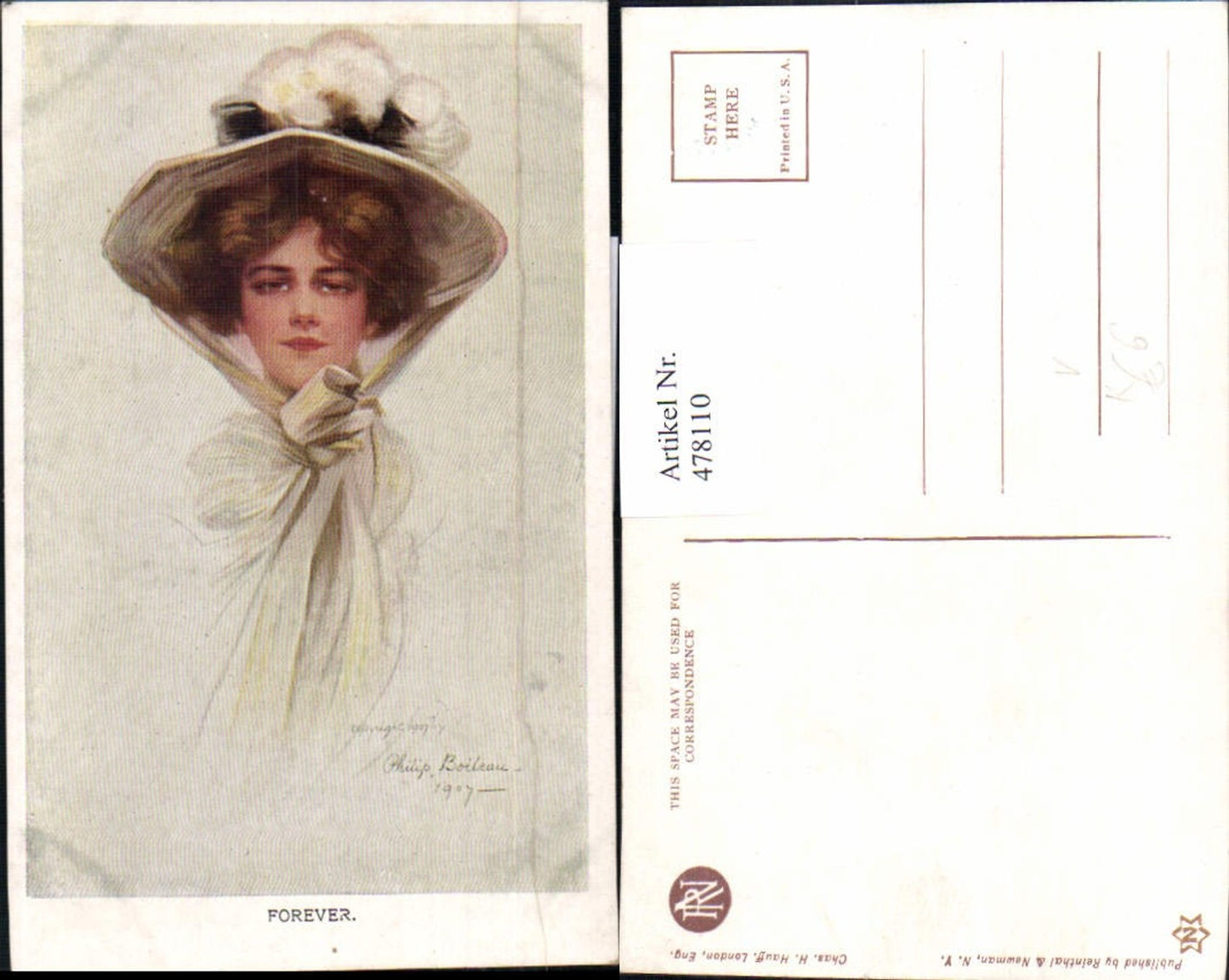 478110,Künstler Ak Philip Boileau Forever Frau Hut Glamour pub Reinthal & Newmann
