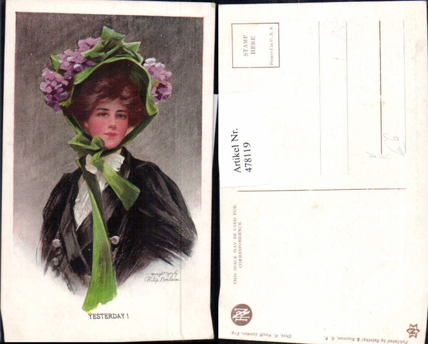 478119,Künstler Ak Philip Boileau Frau Hut Yesterday Glamour pub Reinthal & Newmann